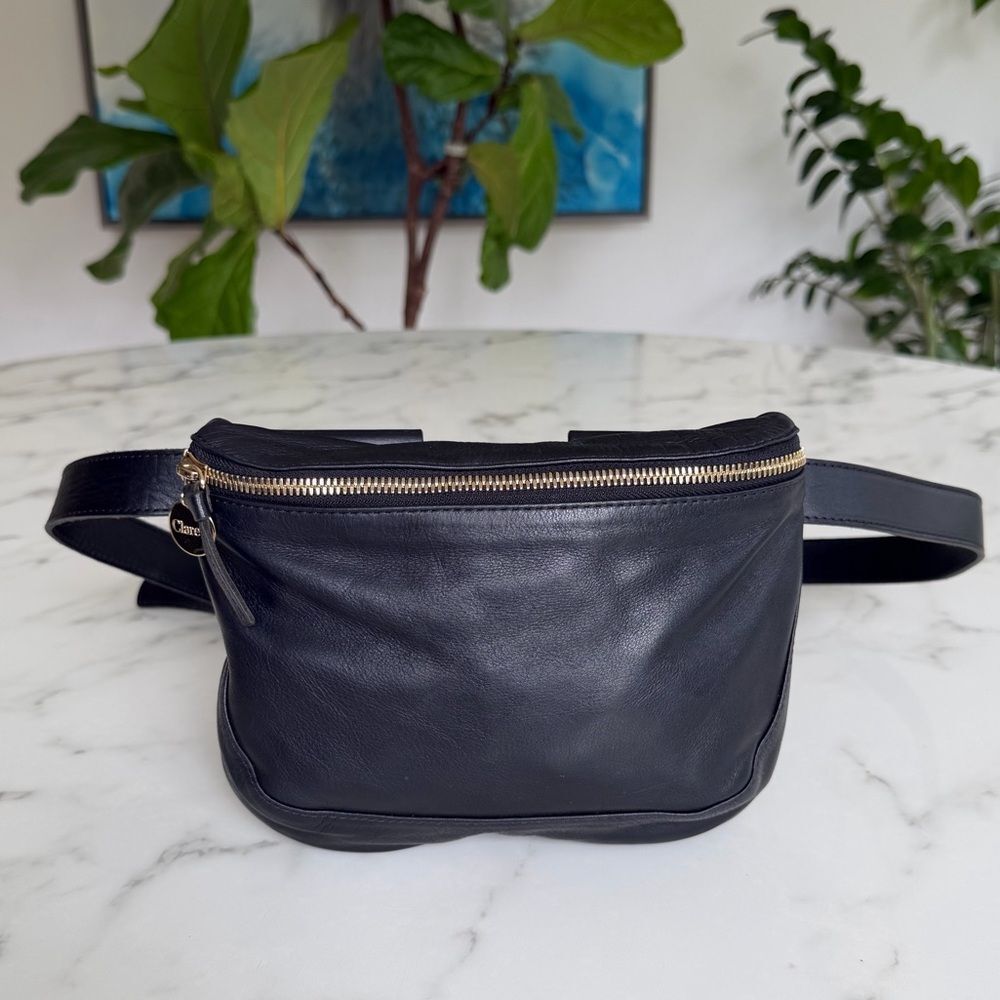 Clare V Fanny Pack Natural Grain Leather Belt Bag Black